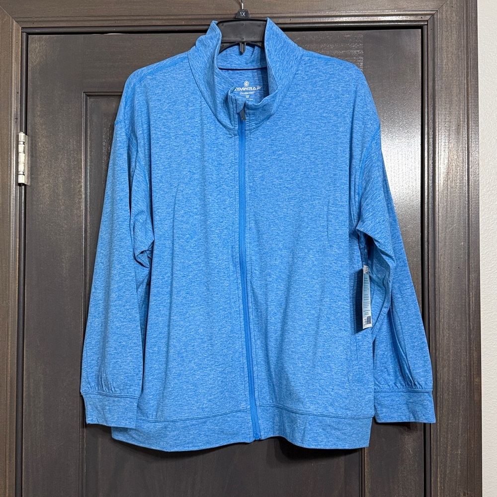 Gymwrap Women's NWT Sz‎ 1xl Heathered Blue Knit Zip-Up Jacket